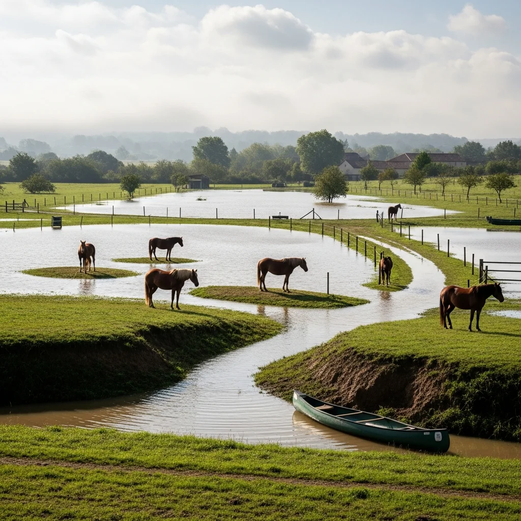 Hevige overstromingen zetten redding van paarden bij Manses op scherp