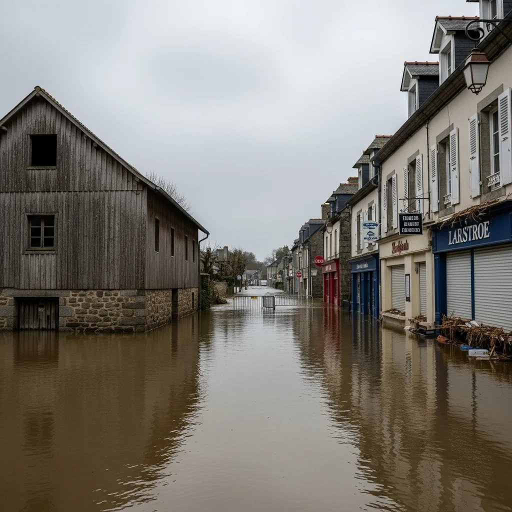 Overstromingen leggen bedrijvigheid in Bretons dorp stil